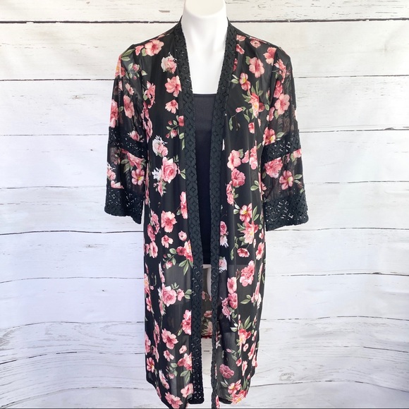 Ember Sweaters - Ember Sheer Boho Floral Lace Kimono Duster